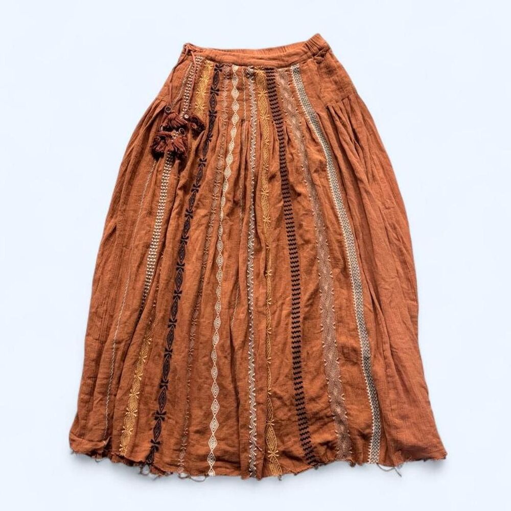 Free People Women's Burnt Orange Embroidered Maxi Skirt